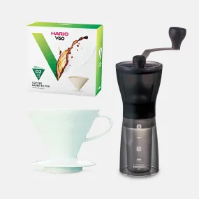 Hario Mini Mill Plus V60 Ceramic Starter Kit Size 02 (White)