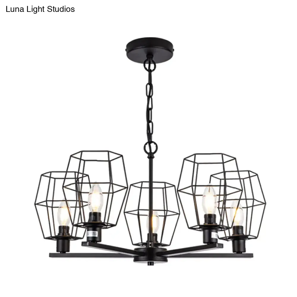 Industrial 5-Light Metal Chandelier Pendant Lamp in Black