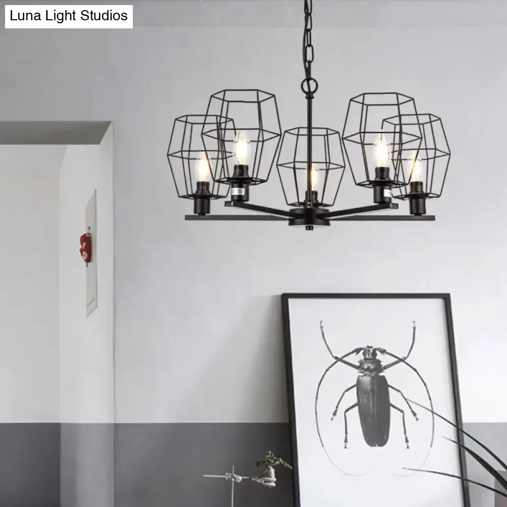 Industrial 5-Light Metal Chandelier Pendant Lamp in Black