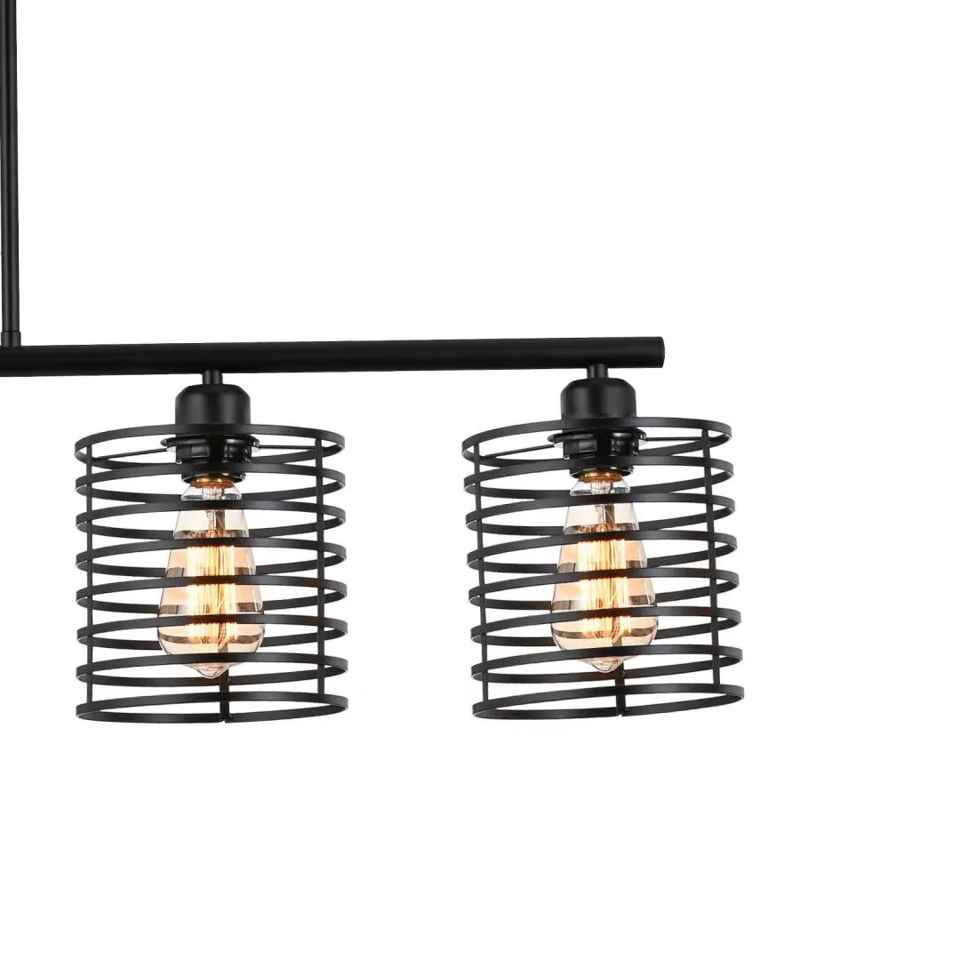 Industrial Black Cage Five Light Metal Pendant Chandelier Fixture