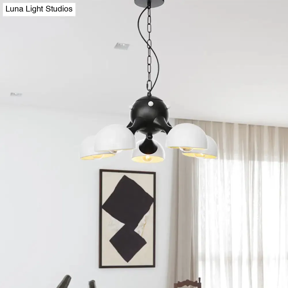 Industrial Dome Hanging Light Fixture - Metallic 3/4/5 Heads Chandelier Lamp for Living Room - Black/Chrome Finish