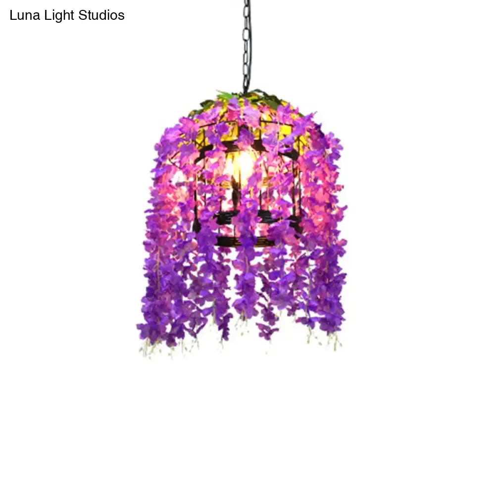 Industrial LED Pendant Lamp in Burst/Barn/Birdcage Design, Pink/Green/Purple Finish Iron, for Bistro