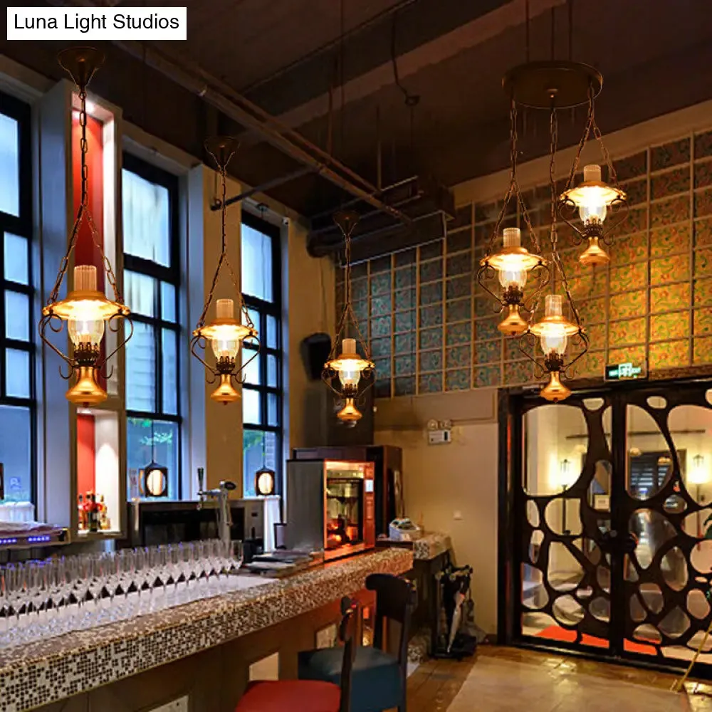 Industrial Metal 1/3-Light Cluster Pendant with Clear Glass for Restaurants