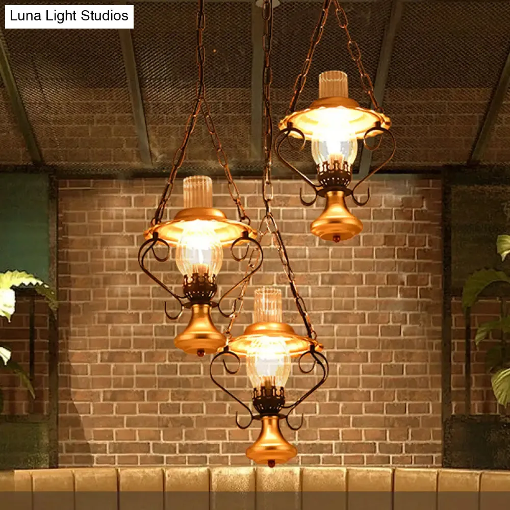 Industrial Metal 1/3-Light Cluster Pendant with Clear Glass for Restaurants