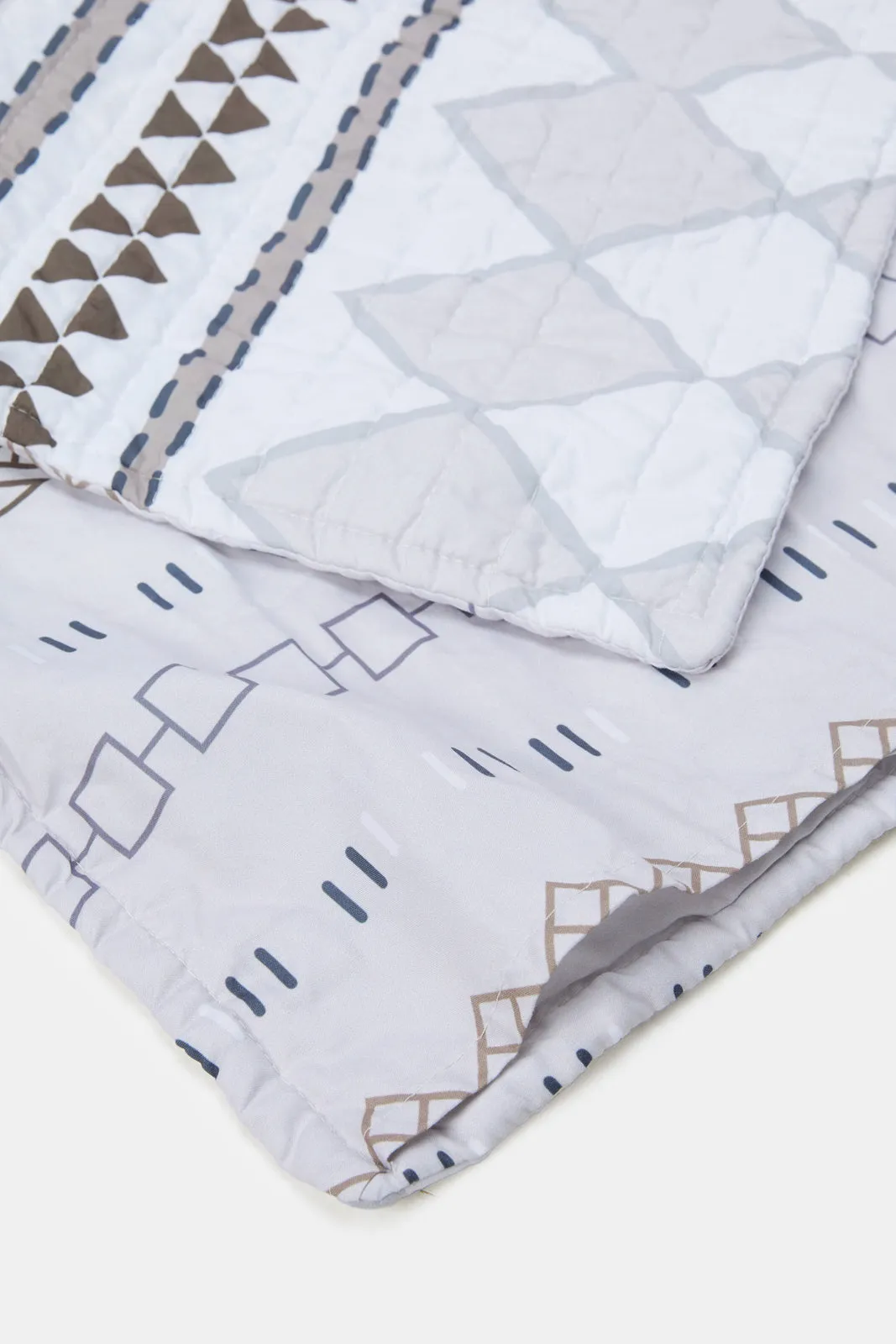 Ivory 2 Piece Geometric Printed Quilt (Single Size)