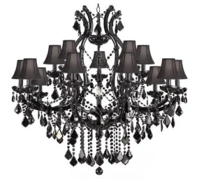 Jet Black Chandelier Crystal Lighting Chandeliers H38" X W37" With Black Shades - A83-Sc/BLACK/21510/15 1