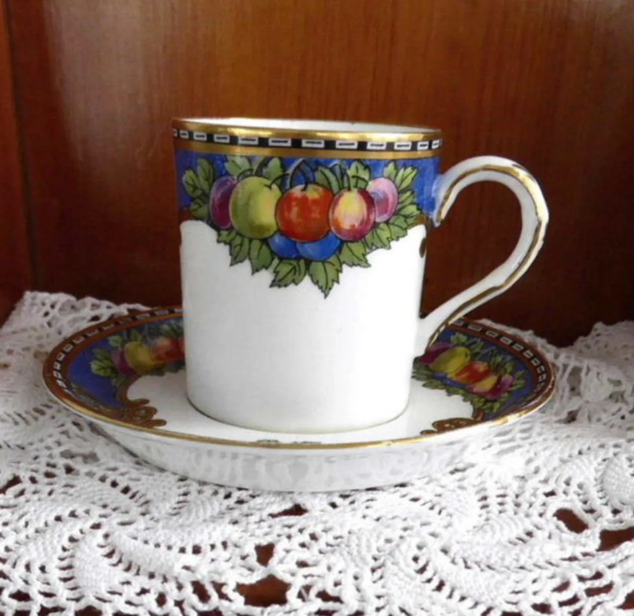 Jewel Color Fruit Demitasse Cup And Saucer 1930s Somerset Hughes Demi Coffee Espresso