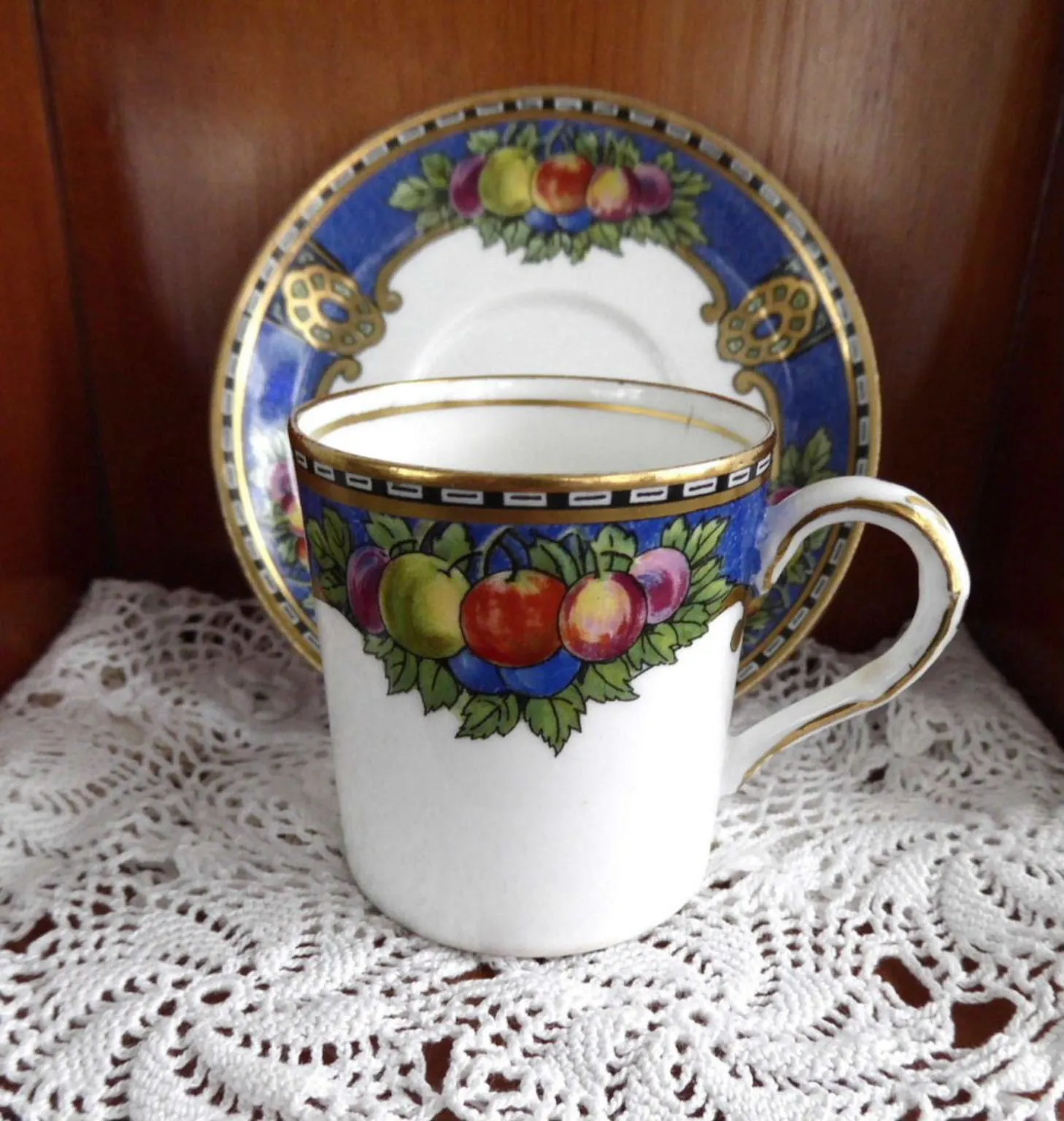 Jewel Color Fruit Demitasse Cup And Saucer 1930s Somerset Hughes Demi Coffee Espresso