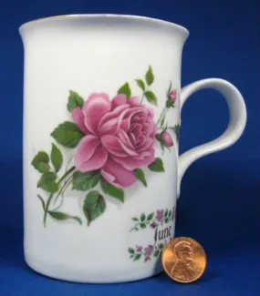 June Mug Pink Roses English Bone China 1990s June Flower Of The Month