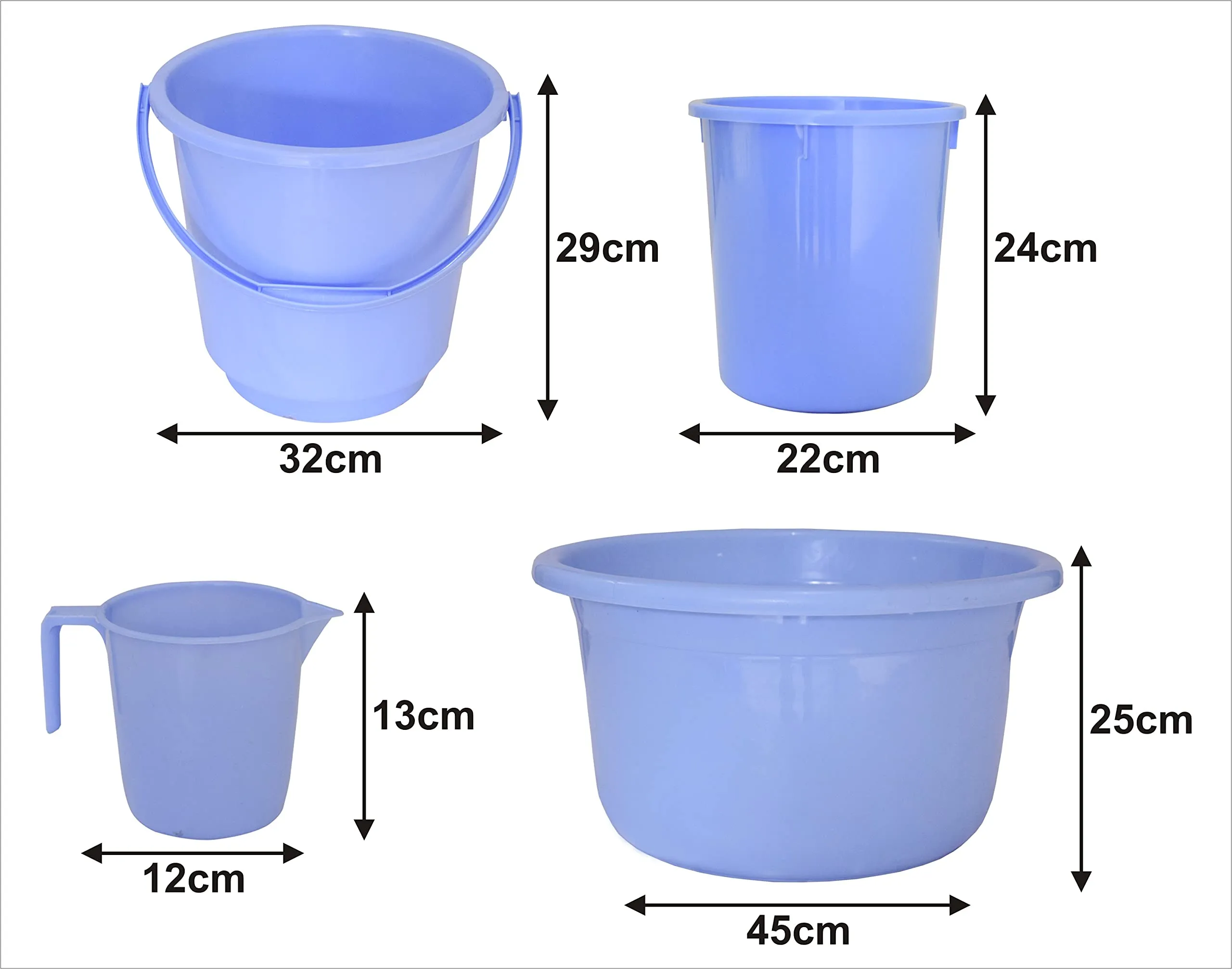 Kuber Industries 4 Pieces Plastic Bucket, Dustbin, Mug & Tub Set (Blue)