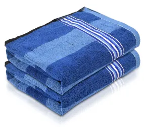 Kuber Industries Lining Design Super Soft, Fluffy, and Absorbent, Cotton Bath Towel Perfect for Daily Use- Pack of 2 (Blue)-44KM0554