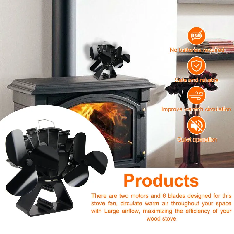 Larger Air Flow 6 Blades Wood Stove Fan VDSF636BM