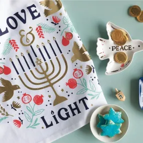 Love and Light Hanukkah Menorah Dish Towel | Cotton Kitchen Tea Dish Cloth | 18" x 28"