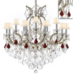 Maria Theresa Chandelier Crystal Lighting Chandeliers Lights Fixture Pendant Ceiling Lamp for Dining room, Entryway , Living room H38" X W37" - Dressed with Ruby Red Crystals & White Shades - A83-B98/WHITESHADES/21510/15 1