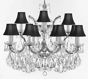 Maria Theresa Chandelier Crystal Lighting Chandeliers Lights Fixture Pendant Ceiling Lamp for Dining room, Entryway , Living room with Large, Luxe, Diamond Cut Crystals! H22" X W28" w/ Black Shades - A83-CS/BLACKSHADES/B89/21532/12 1DC