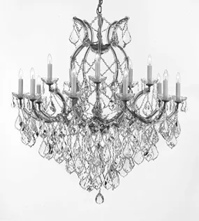 Maria Theresa Chandelier Crystal Lighting Fixture Pendant Ceiling Lamp For Dining Room Entryway Living Room Dressed With Large Luxe Diamond Cut Crystals H38" X W37" - A83-B90/Silver/21510/15 1Dc