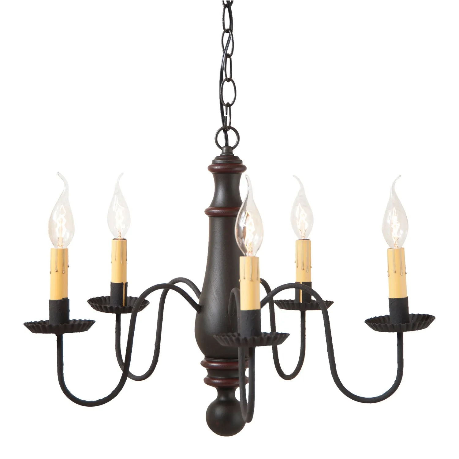 Medium Norfolk Wood Chandelier in Sturbridge Black with Red Stripe