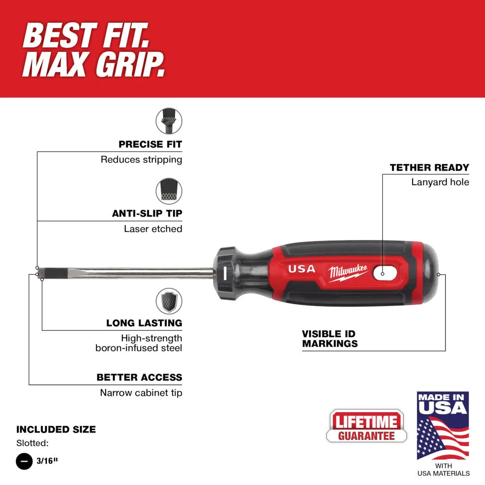 Milwaukee MT211 3/16" Cabinet 3" Cushion Grip Screwdriver (USA)