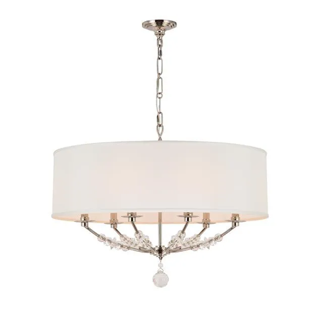 MIRAGE 6 LIGHT DRUM SHADE CHANDELIER, POLISHED SILVER