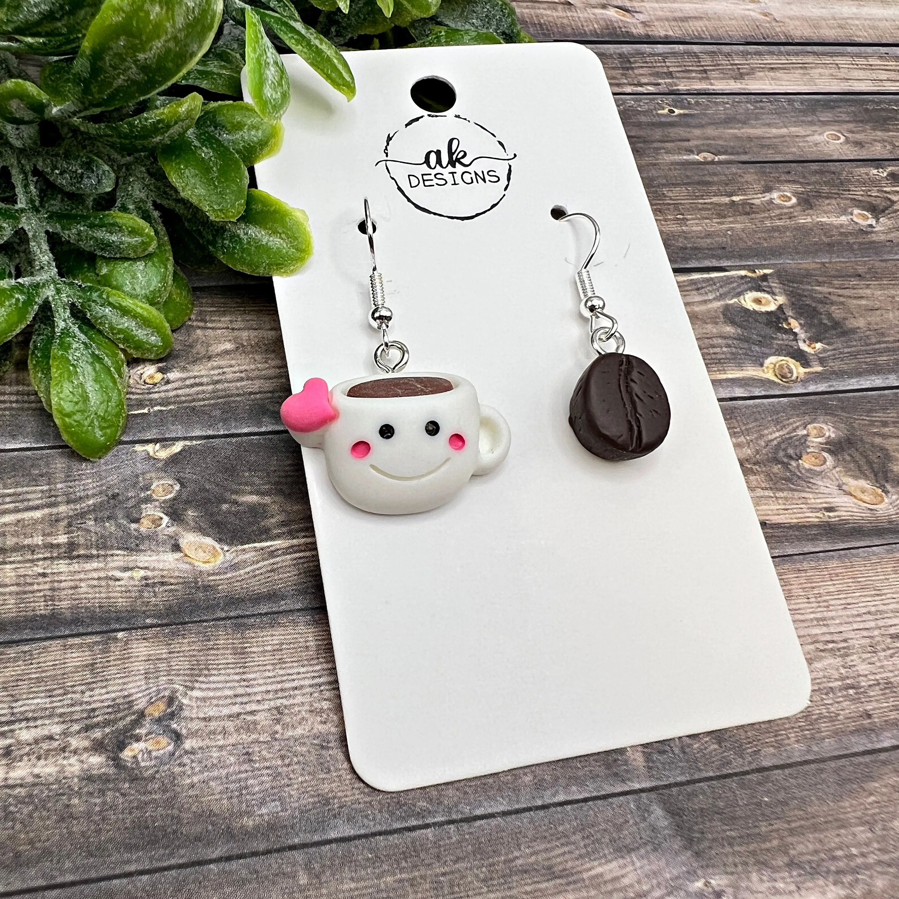 Mismatched Smiling Cartoon Coffee Cup and Realistic Coffee Bean Resin Lightweight  Earrings | Hypoallergenic Gift