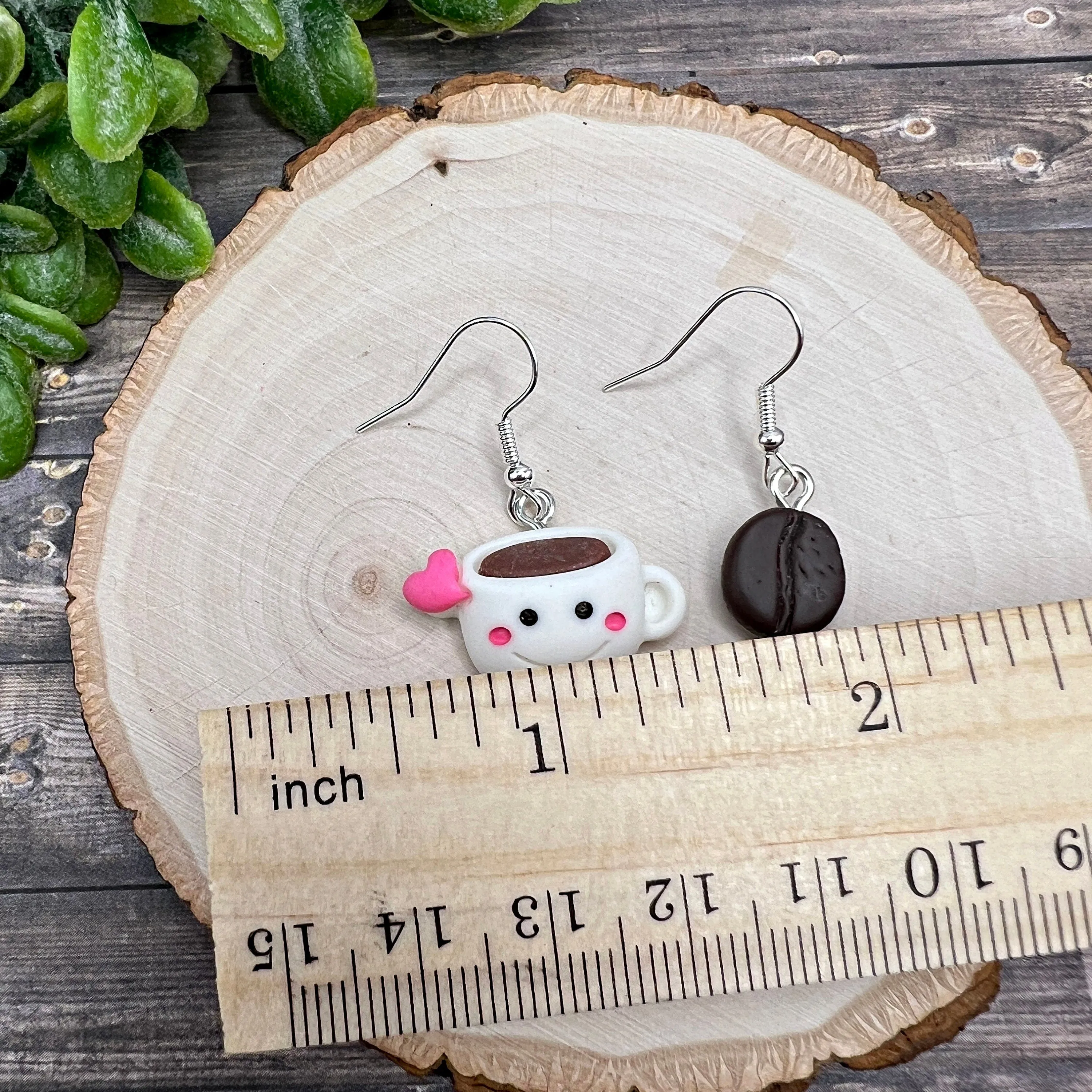 Mismatched Smiling Cartoon Coffee Cup and Realistic Coffee Bean Resin Lightweight  Earrings | Hypoallergenic Gift