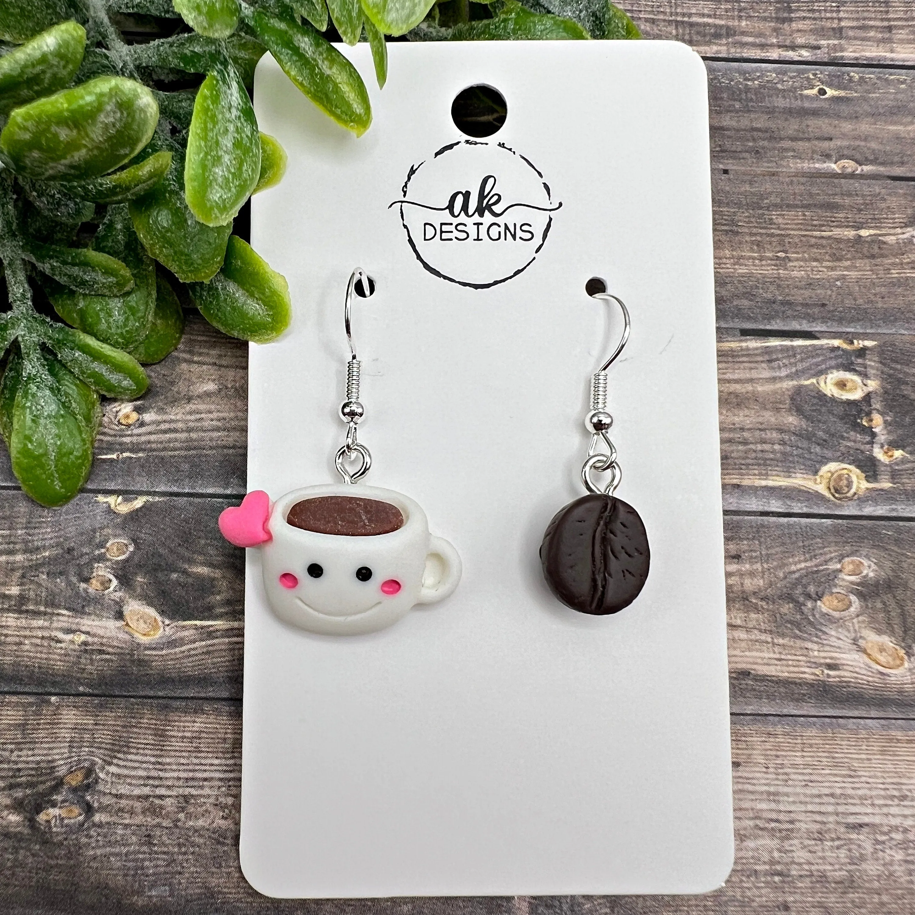 Mismatched Smiling Cartoon Coffee Cup and Realistic Coffee Bean Resin Lightweight  Earrings | Hypoallergenic Gift