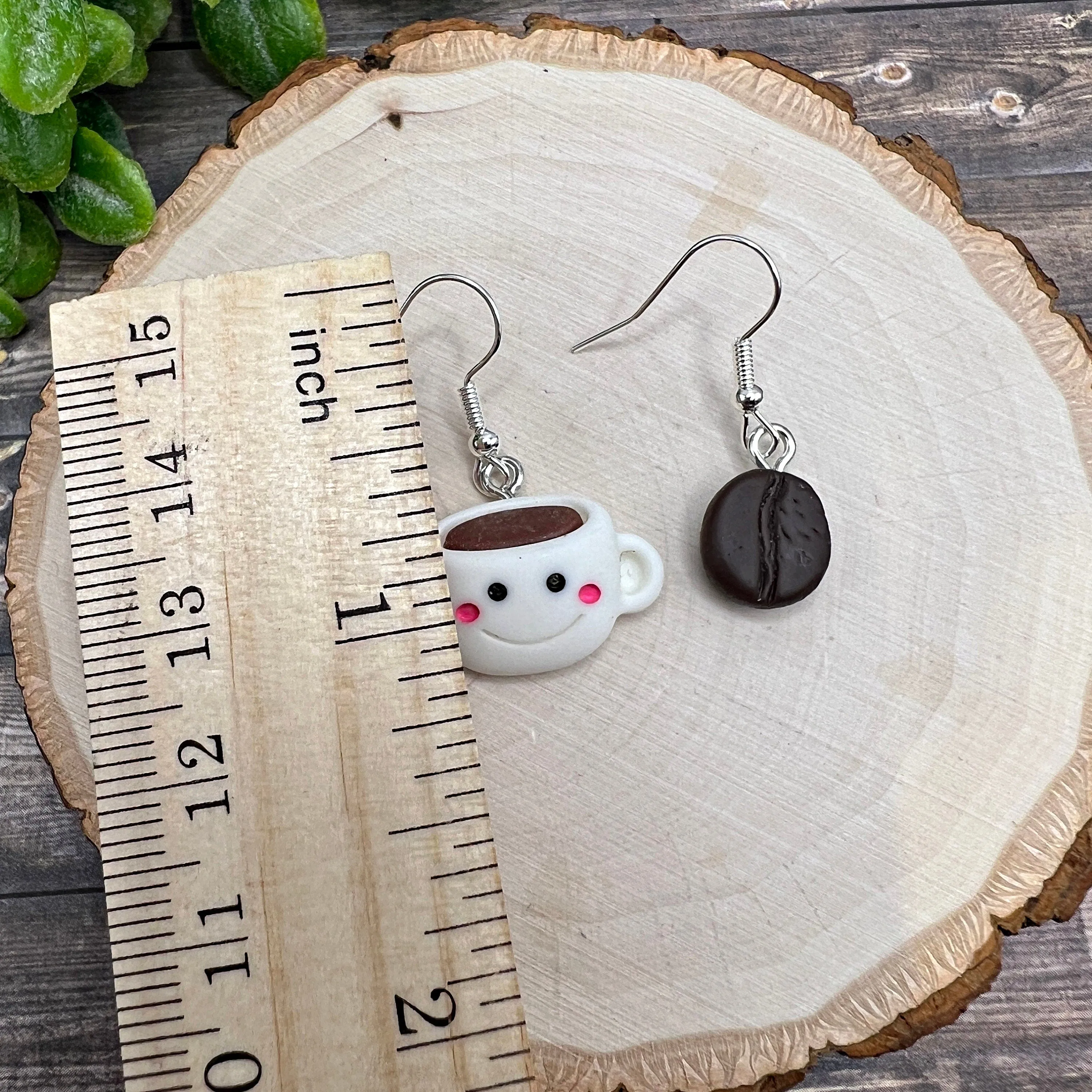 Mismatched Smiling Cartoon Coffee Cup and Realistic Coffee Bean Resin Lightweight  Earrings | Hypoallergenic Gift