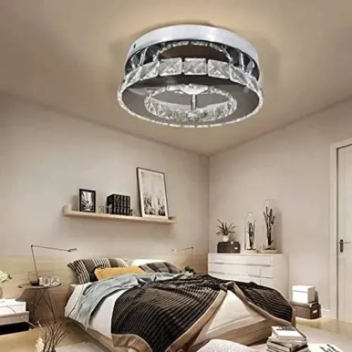 Modern Crystal Chandelier Flush Led Crystal Ceiling Light Finish Chrome Crystal Pendant for Living Room Kitchen Office Bedroom Dining Room