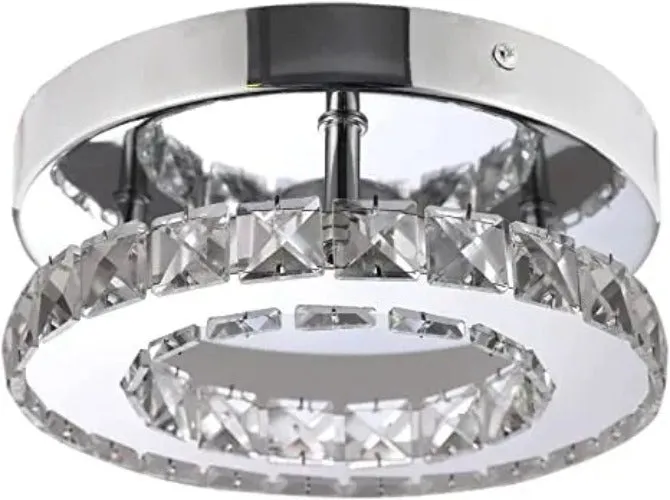 Modern Crystal Chandelier Flush Led Crystal Ceiling Light Finish Chrome Crystal Pendant for Living Room Kitchen Office Bedroom Dining Room