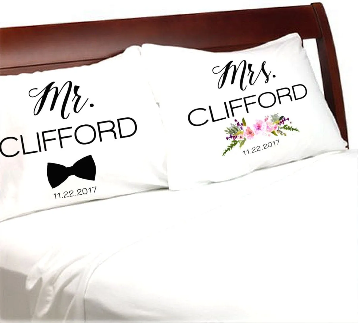 Mr and Mrs  Pillowcases Modern Personalized Pillow Cases for Newlyweds Wife Husband Wedding Anniversary Engagement gifts for a Couple