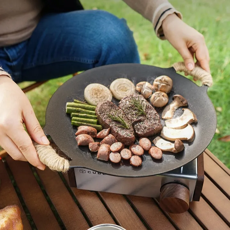 Outdoor Camping BBQ Cast Iron Grill Pan,Style: Baking Pan Hemp Rope Storage Bag