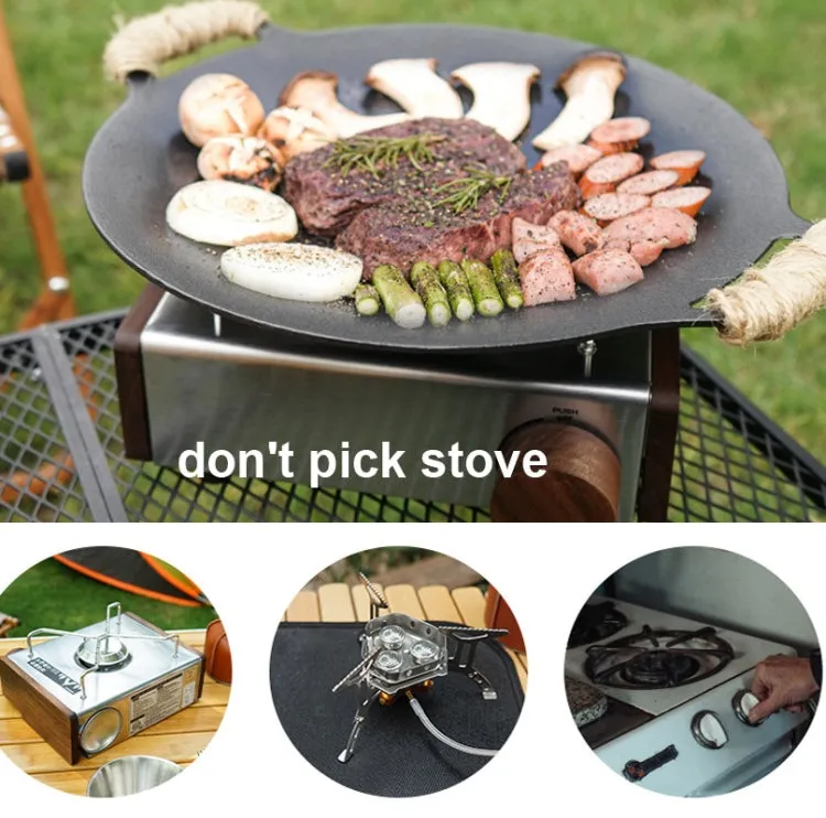 Outdoor Camping BBQ Cast Iron Grill Pan,Style: Baking Pan Hemp Rope Storage Bag