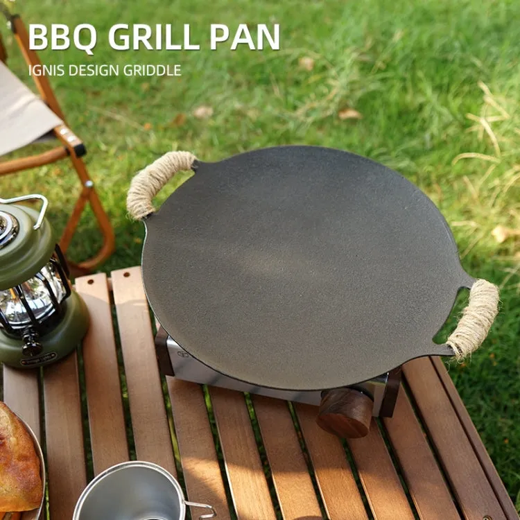 Outdoor Camping BBQ Cast Iron Grill Pan,Style: Baking Pan Hemp Rope Storage Bag