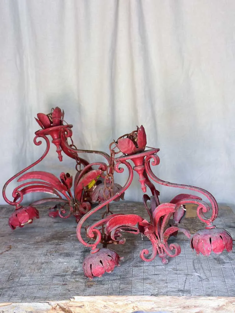 Pair of Rustic Red Chandeliers