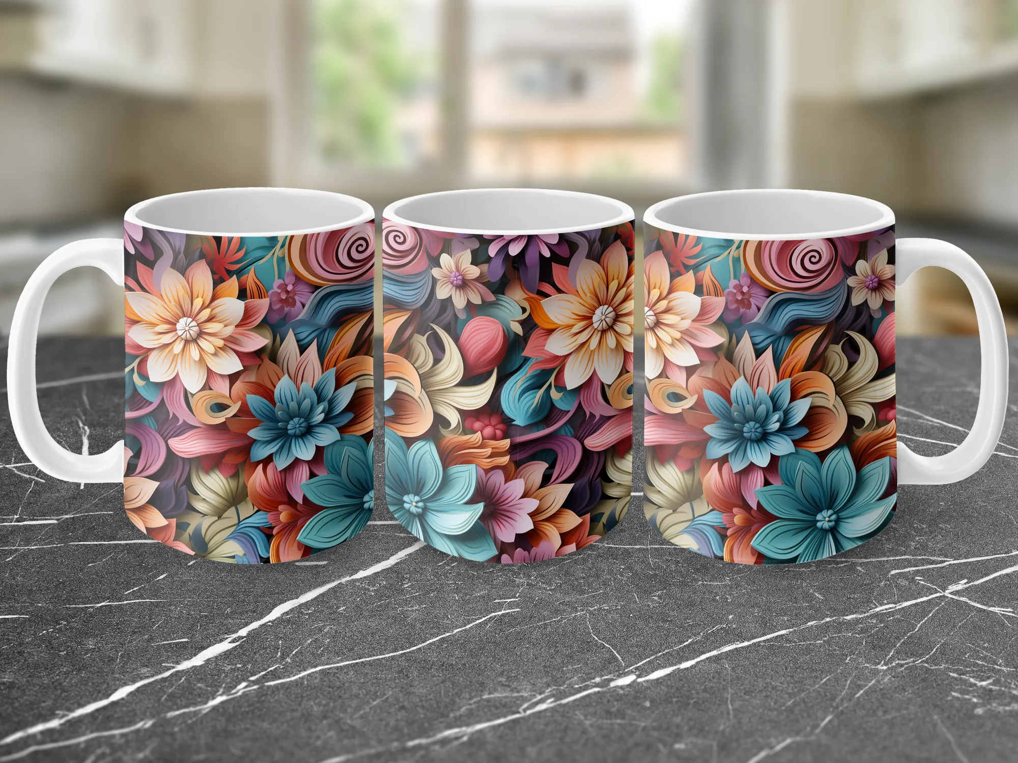 Pastel Colors Groovy Flower Pattern Mug, Emoji Mug, Coffee Mug Gift, Pastel Colors Mug, Pastel Colors Gift, Flower Mug, Flower Gift