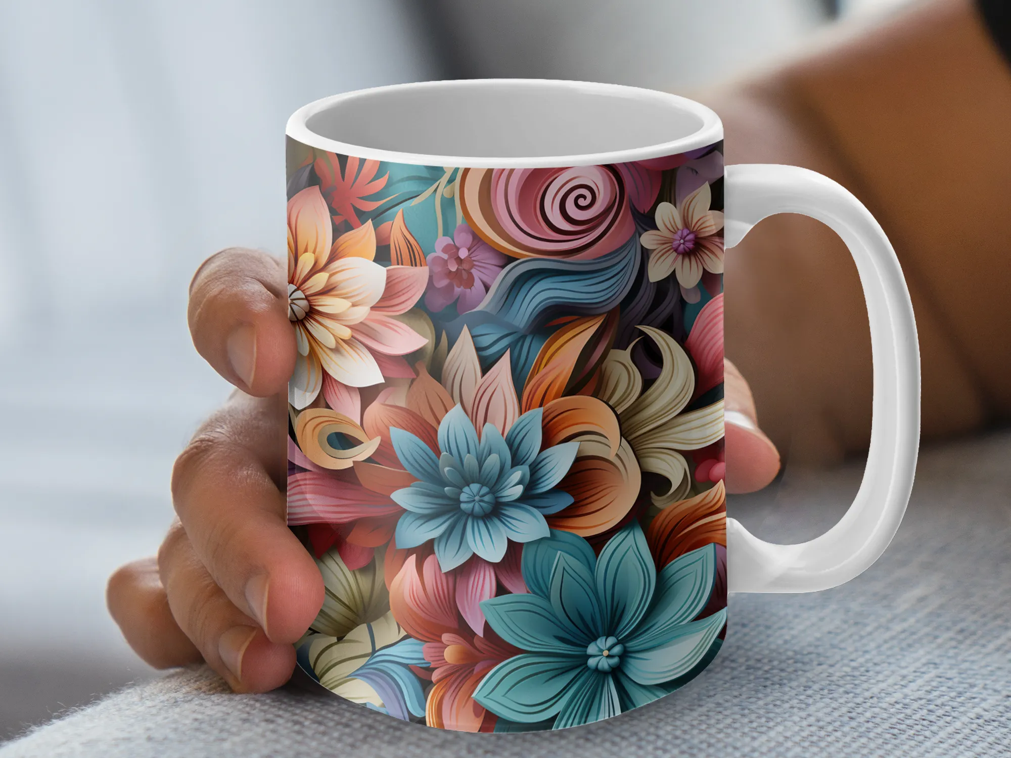 Pastel Colors Groovy Flower Pattern Mug, Emoji Mug, Coffee Mug Gift, Pastel Colors Mug, Pastel Colors Gift, Flower Mug, Flower Gift