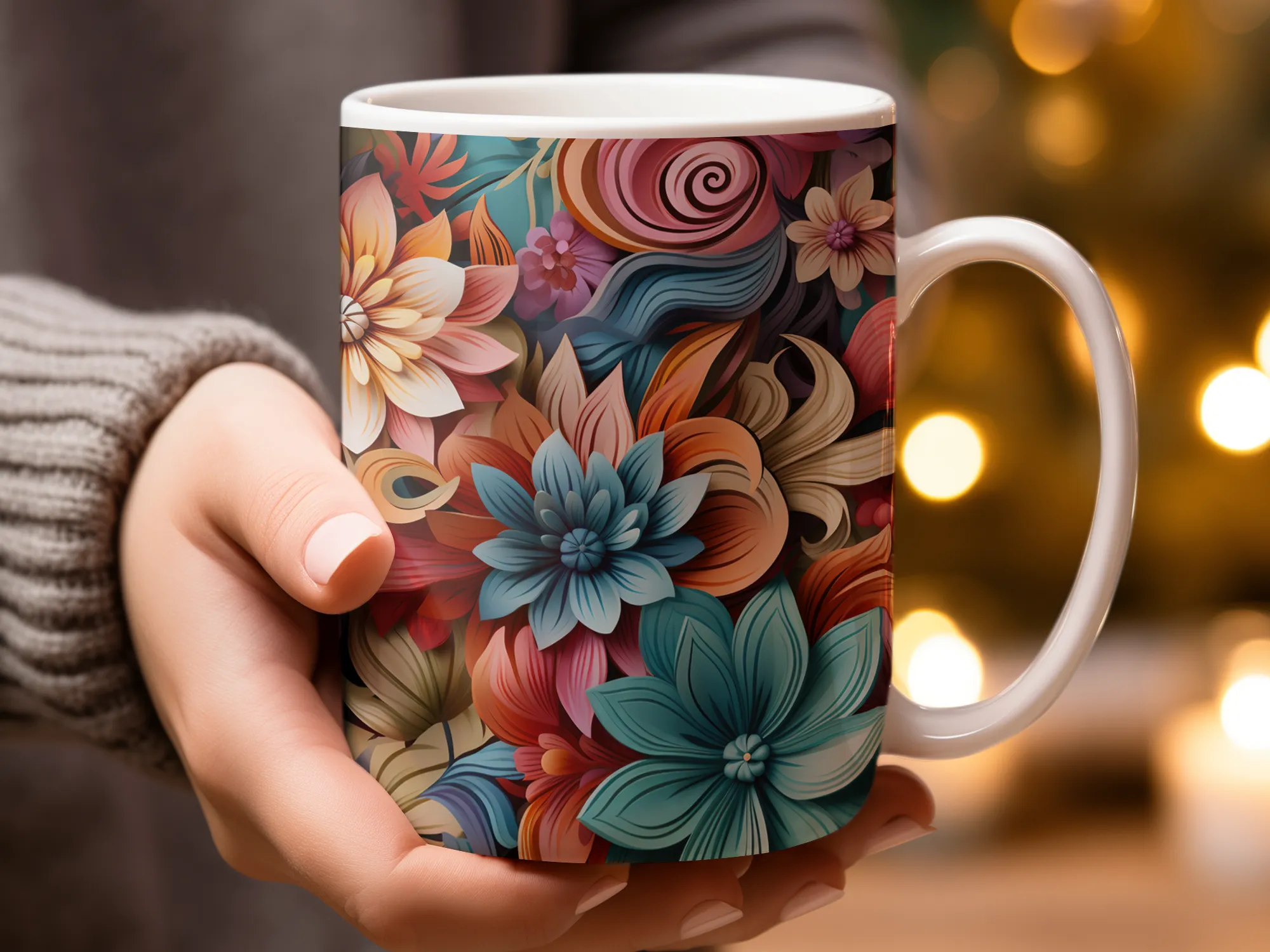 Pastel Colors Groovy Flower Pattern Mug, Emoji Mug, Coffee Mug Gift, Pastel Colors Mug, Pastel Colors Gift, Flower Mug, Flower Gift