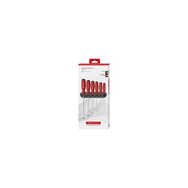 PB Swiss Tools PB 8240.CBB SwissGrip Screwdriver Set, Slotted 6 pcs w/ Wall Holder