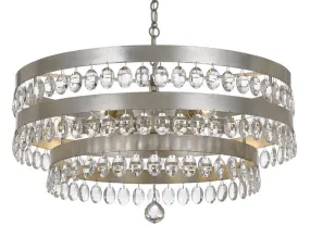 PERLA 6 LIGHT CHANDELIER, ANTIQUE SILVER