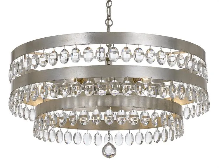 PERLA 6 LIGHT CHANDELIER, ANTIQUE SILVER