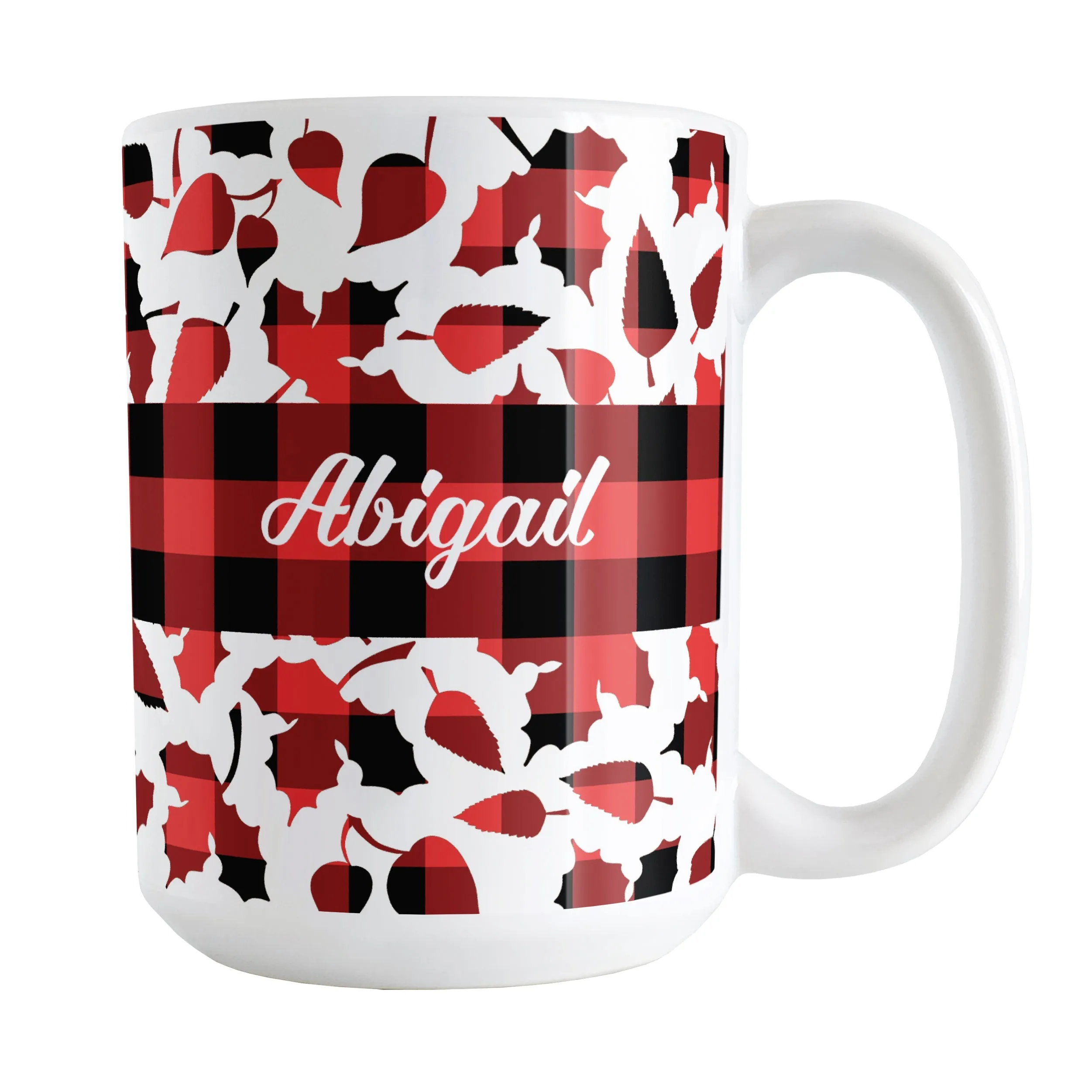 Personalized Buffalo Plaid Leaves Fall Mug