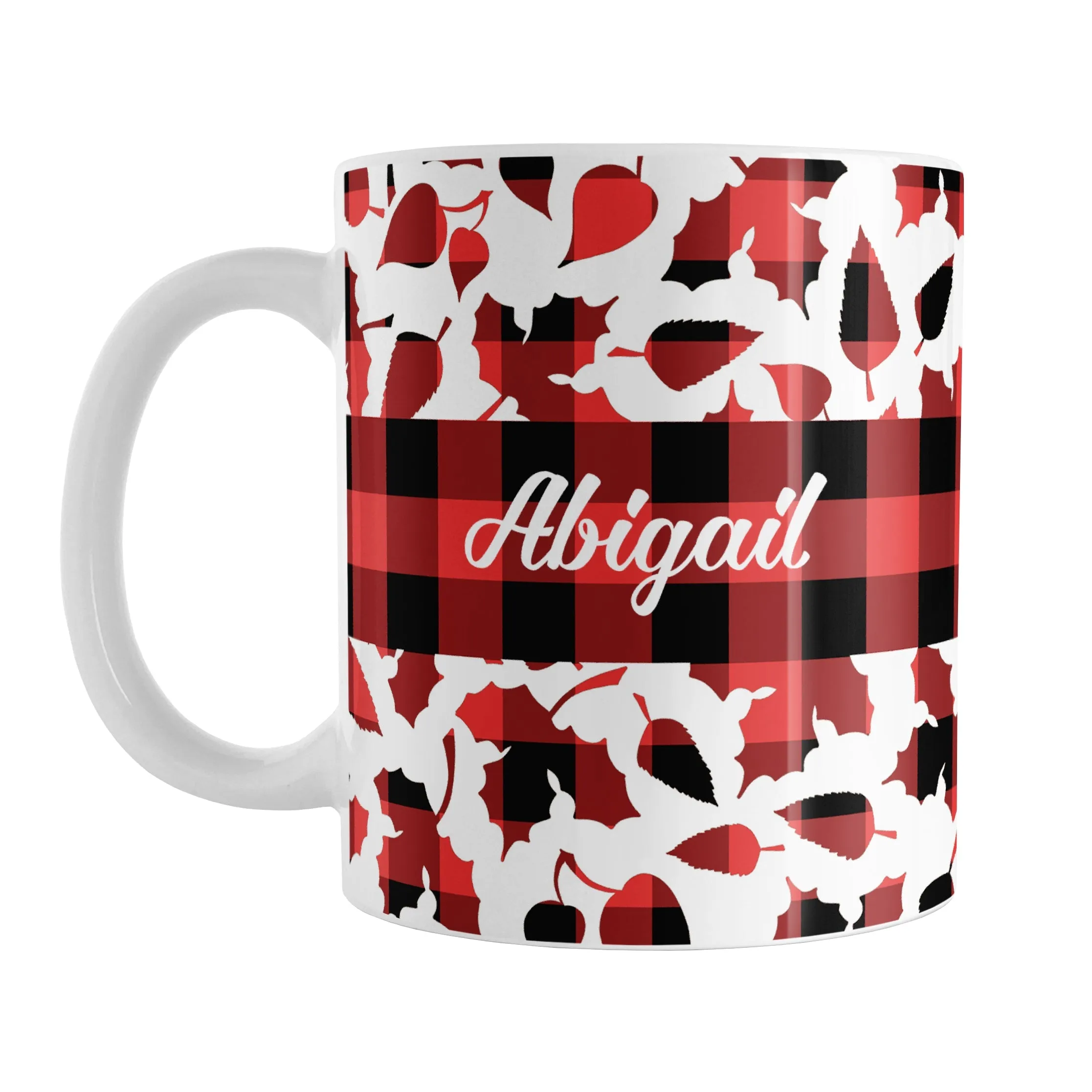 Personalized Buffalo Plaid Leaves Fall Mug