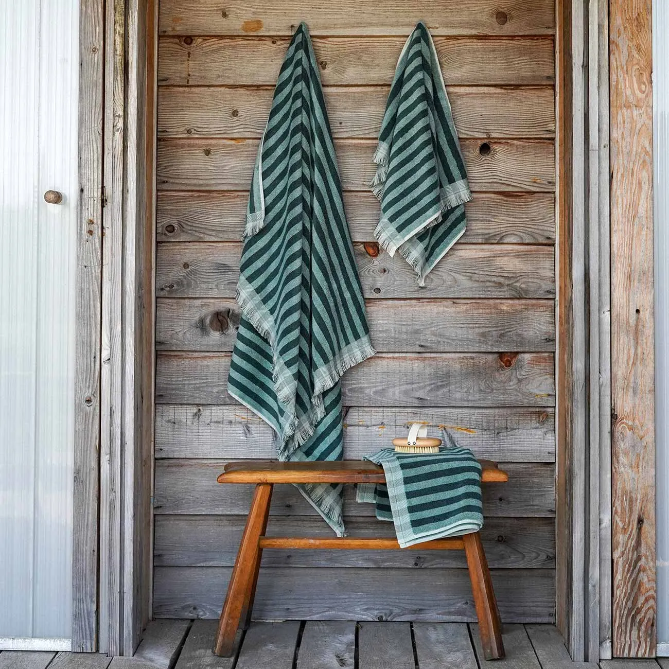 Pine Green Pembroke Stripe Cotton Towels