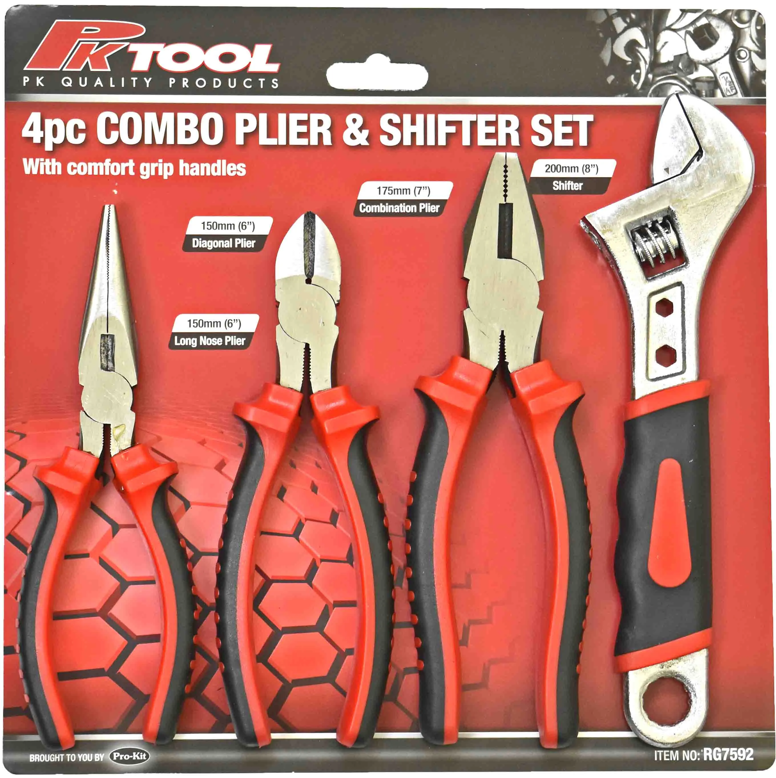 PKTool 4 Piece Plier and Adjustable Shifter Wrench Set - RG7592