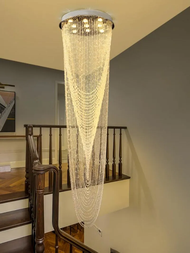 Rotary Crystal staircase Chandelier LOFT Decorative lighting Long tassel crystal chain LED living room hotel lights