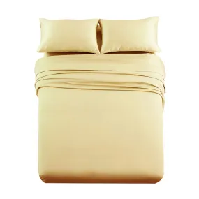 Royal's Solid Gold 1000-Thread-Count 4pc King Bed Sheet Set 100-Percent Cotton, Sateen Solid, Deep Pocket