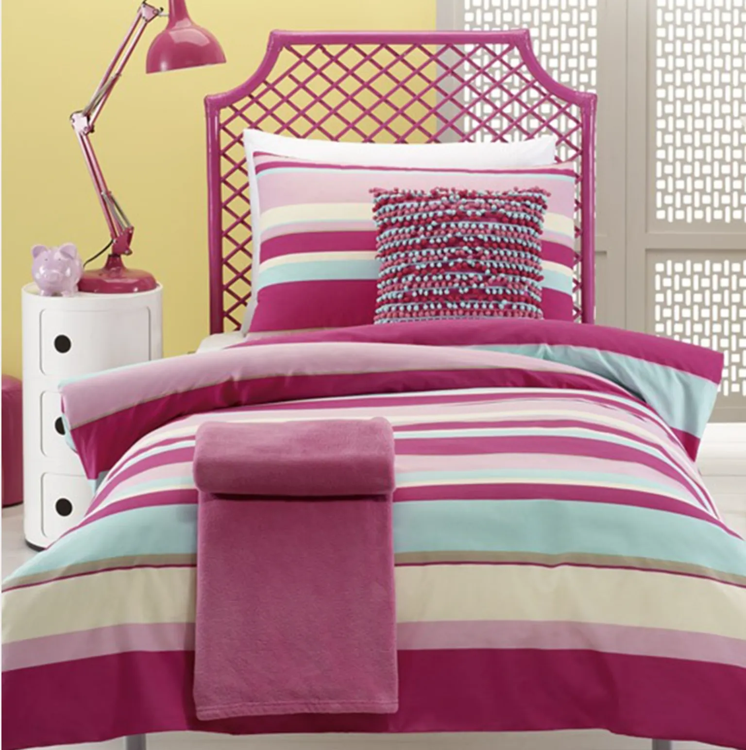 Ruby Girls Pink Multi Striped Quilt Cover Set