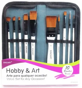 Sinoart Synthetic Brush Set  10 short handle synthetic brushes with a brush holder