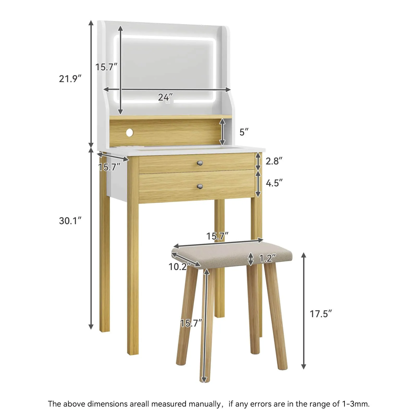 Small Makeup Vanity with Mirror and Lights Glass Table Top IF055