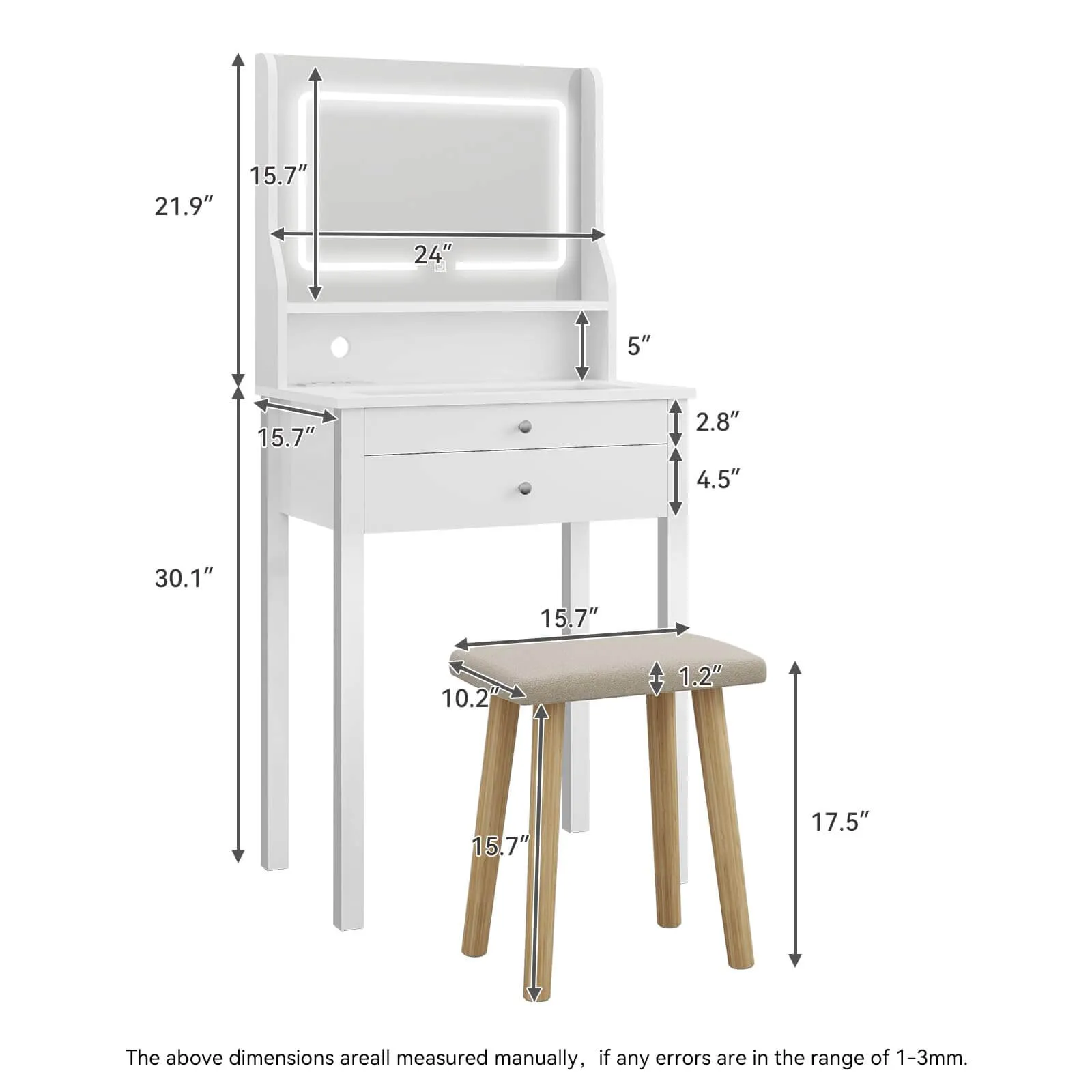 Small Makeup Vanity with Mirror and Lights Glass Table Top IF055